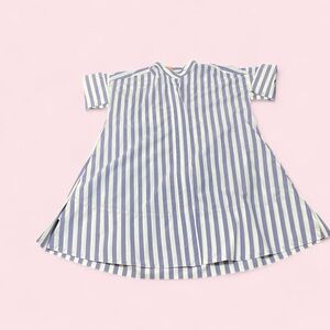 Blue and White Vertical Stripe A-Line Tunic